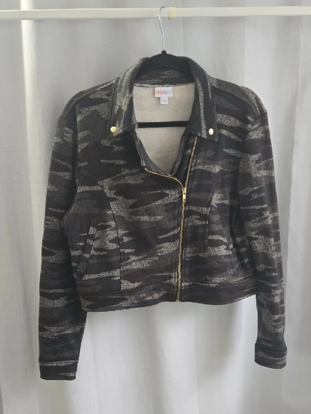 LuLaRoe Black & Gray Camo Moto Jacket - Picture 4 of 11